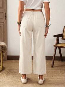 EMERY ROSE Plus Size Women Pocketed Button Casual Versatile Daily Wear Wide Leg Jeans - Beige - View 2