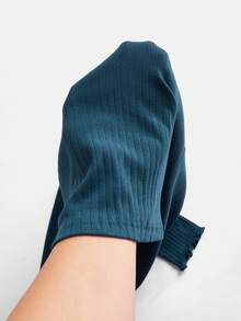 SHEIN EZwear 水鸭蓝色罗纹针织立领长袖 T 恤，加大码 - 水鴨藍 - 查看 7