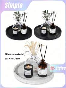 1个/3个圆形大理石纹收纳托盘，浴室整理架，易于清洁，可放置蜡烛/香水，硅胶材质，适用于梳妆台、首饰碟，也可用于放置洗手液、洗发水、调料罐、花瓶等，适用于家居、浴室、厨房、客厅、茶几、餐厅等场所。可作餐盘、厨房装饰托盘、水果托盘、装饰托盘，也是生日、毕业等场合的理想礼物。 - 彩色 - 查看 1