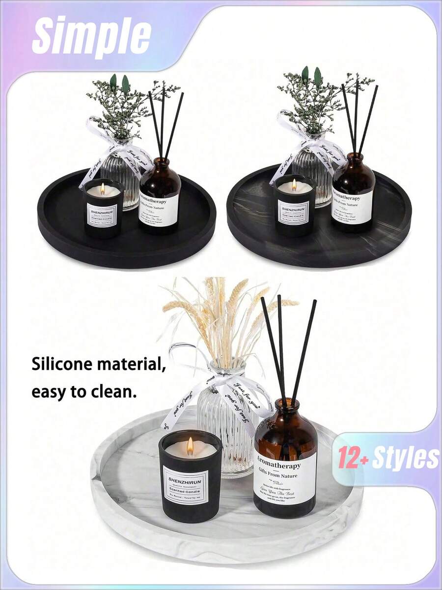 1个/3个圆形大理石纹收纳托盘,浴室整理架,易于清洁,可放置蜡烛/香水,硅胶材质,适用于梳妆台、首饰碟,也可用于放置洗手液、洗发水、调料罐、花瓶等,适用于家居、浴室、厨房、客厅、茶几、餐厅等场所。可作餐盘、厨房装饰托盘、水果托盘、装饰托盘,也是生日、毕业等场合的理想礼物。 - 彩色 - 查看 1