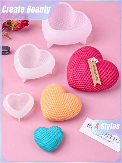 1pc/3pcs 3D Grid Heart Shaped Silicone Candle Mold,DIY Handmade Love Aromatherapy Candle Mold,Valentine's Day Romance Gift,Home Decor