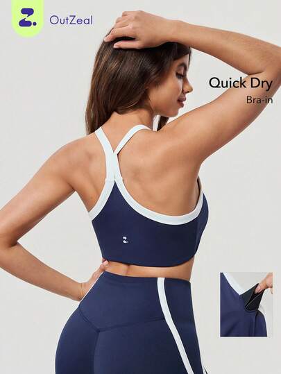 OutZeal 女士运动文胸 健身速干运动文胸 撞色拼接运动上衣