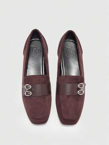 CUCCOO BIZCHIC Sheepskin Leather Vintage Style Comfortable Slip-On Shoes With Buckle Design, Versatile & Flattering For Commuting Spring Shoes - Coffee Brown - View 6