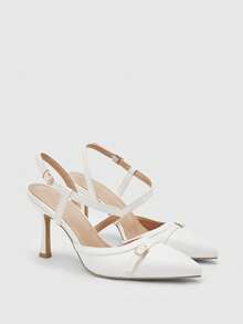 CUCCOO BIZCHIC Tacones altos de moda con diseño de hebilla y punta afilada para uso diario - Beis - Ver 3