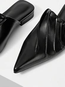 Mnmlis Giày mule mũi nhọn màu đen, giày mule hở gót bằng da bóng, đế dày. - màu đen - Xem 6