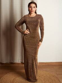 Lupita Cardoza Women's Rhinestone Embellished Fitted Long Dress - Gold - View 1