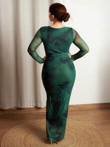 Lupita Cardoza 优雅渐变长袖修身女式连衣裙长款女装 - 墨綠色 - 查看 2
