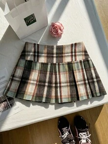 Comfortcana Chân váy xếp ly kẻ caro thường ngày cỡ lớn dành cho nữ, màu hồng, mùa thu/đông - Nhiều màu - Xem 9