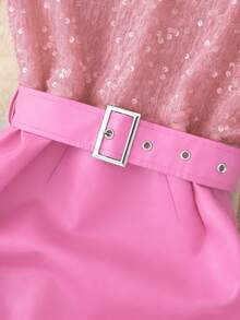 GlowEve Đầm ôm sát cổ chữ V xếp ly, phối sequin và da giả, kiểu dáng thanh lịch dành cho nữ, tôn dáng, thích hợp cho mùa thu/đông. - Hồng - Xem 3