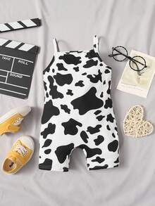 Đứa bé gái In hoa bò Cami Romper - Đen và trắng - Xem 2