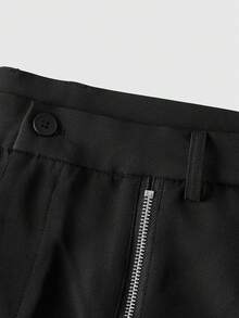 AXEPEAK 男士加大码纯色拉链宽松阔腿休闲裤 - 黑色 - 查看 4