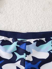 SHEIN 男童卡通鲨鱼印花泳衣套装，适合海滩游泳和玩耍 - 彩色 - 查看 6