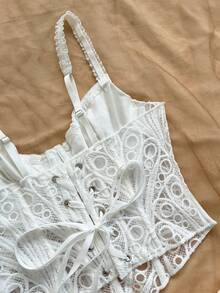 Soleia 春夏新款休闲度假西部海滩婚礼宾客礼服毕业早午餐女士套装，圣帕特里克节春假复活节音乐节优雅波西米亚热带风情，白色，情人节婚礼季派对约会蕾丝纹理刺绣胸衣两件套 - 白色 - 查看 5