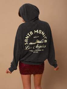 SURIMA 女士休闲宽松水洗卫衣 - 黑色 - 查看 5