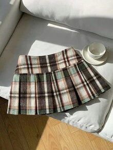 Comfortcana Chân váy xếp ly kẻ caro thường ngày cỡ lớn dành cho nữ, màu hồng, mùa thu/đông - Nhiều màu - Xem 12