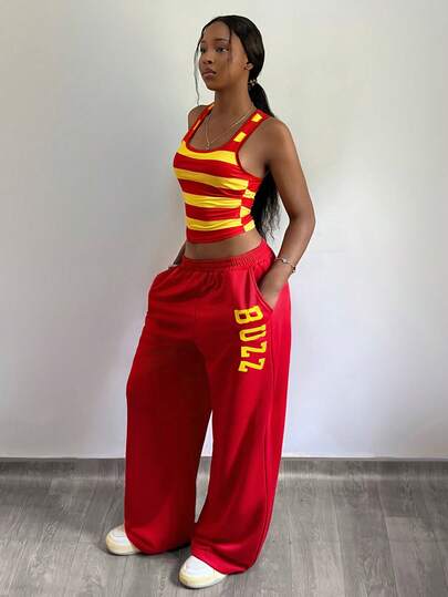 StreetHx Women's Y2K Style Striped 2 Pieces Outfit, Spring/Autumn Streetwear