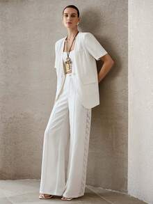 MOTF PREMIUM 女士白色短袖撞色蕾丝优雅外套 - 白色 - 查看 4