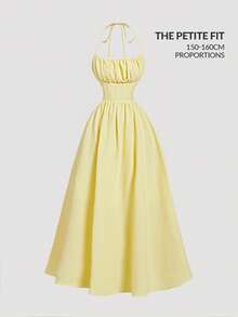 SHEIN MOD Petite 黄色露背蝴蝶结连衣裙，浪漫波西米亚风 - 黃色 - 查看 4