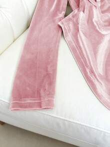 Franclia Elegant Casual Velvet V-Neck Long Sleeve T-Shirt, Champagne Color, Autumn/Winter - Pink - View 8