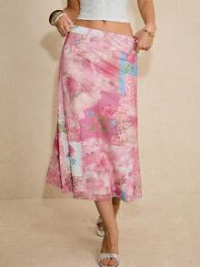 Poéselle 女士花卉豹纹印花松紧腰休闲半身裙 - 彩色 - 查看 4