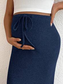 SHEIN Maternity Tank Top And Adjustable Waist Drawstring Fitted Skirt 2 Pieces Set - Royal Blue - View 4