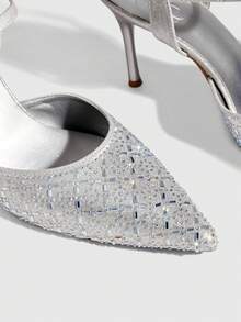 CUCCOO SZL 女士鞋履 时尚春夏尖头细高跟银色水钻踝带性感宴会派对夜店女士高跟鞋露跟鞋女鞋 - 銀色 - 查看 5