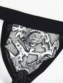 1pc Fashionable Snakeskin Print Sexy Hollow Mesh Mid-Waist Men's Briefs - Black and White - View 6