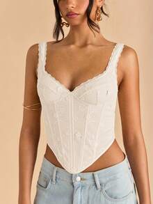 SHEIN BAE Women's Yellow Embroidered Textured Camisole, Yellow Bralette, Elegant , Summer - Apricot - View 7