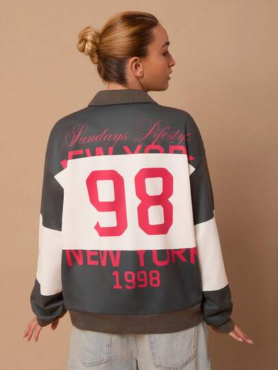 SURIMA Women's Casual Contrast Color Letter & Number Print Sweatshirt