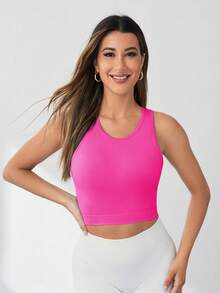 Core Rhythm Áo ba lỗ thể thao thường ngày cổ tròn màu trơn mùa hè cho nữ Áo ba lỗ bó sát tập luyện - Màu Hồng Tươi - Xem 3