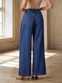 Selenza 女士宽松直筒牛仔裤，修身新款 - 中等水洗藍 - 查看 2