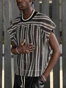 NEON BLANC Men's Casual Loose T-Shirt Vest, Plain Black & White, Summer - Black and White - View 2