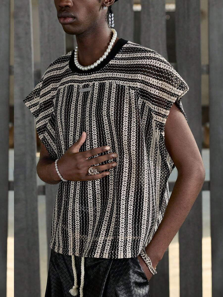 NEON BLANC Men's Casual Loose T-Shirt Vest, Plain Black & White, Summer