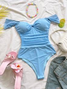 Soleia New Casual Vacation Western Beach Wedding Guest Attire Graduation Brunch Women's St. Patrick's Day Spring Break Easter Music Festival Elegant Bohemian Tropical Twist Front Strapless Blue Mesh Bodysuit - Baby Blue - View 1