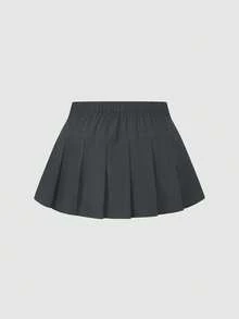 Sweetra 时尚甜美休闲黑色金属朋克百褶迷你裙 - 灰色 - 查看 2