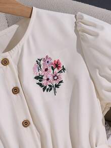 Robe chemise à imprimé floral élégante et décontractée pour préadolescentes, convient pour les fêtes, les sorties et le port quotidien - Nude - Voir 5