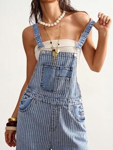 Bohemela Women's Casual Everyday Striped Pocket Denim Overalls, Light Blue Overalls For Summer. Beach Outfit Beach Outfit For Women Vacation Outfits Women  Y2k Clothes Spring Outfit Women  Beach Pants  Vacation - Light Wash - View 4