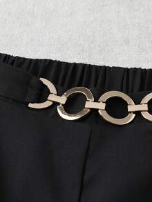 Franclia Plus Size Women Metal Decor Casual Shorts, Black Shorts With Pockets, Suitable For Commuting And Leisure - Black - View 4