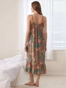 Ocili Women's Paisley & Cashew Flower Comfortable Loose Strap Nightgown, Casual Sleepwear - Multicolor - View 3