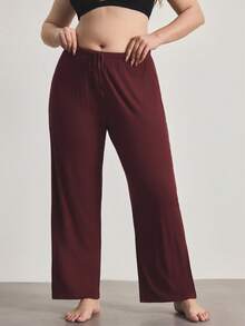 Ocili Pantalones de pijama fluidos y ultrasuaves de SHEIN, de seda y transpirables, combinan bien con todas las blusas básicas - Negro - Burdeos - Ver 2