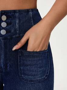 Flexra Women's High Waist Elastic Fitted Sexy Flare Jeans - Dark Wash - View 3