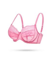 LUVLETTE Woman Full Coverage Lingerie Lounge Curve Support & Breathable Pink Underwire Sexy Unlined Minimizer Lace Elegance Bra Bridal Intimates Romantic Valentine's Day Gifts Bra - Watermelon Pink - View 10