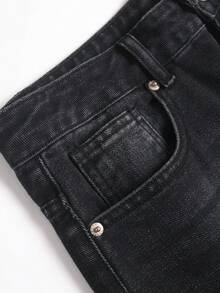 Manfinity EMRG Men's American Hip Hop Street Style Patchwork Distressed Denim Shorts - Black - View 7