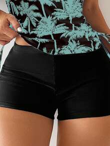 Swim Lushoire Tankini de traje de baño con estampado de palmeras tropicales y espalda cruzada para mujer, ideal para vacaciones de verano en la playa - Verde militar - Ver 4