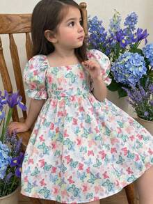 LMoss Kids Đầm ôm dáng cổ vuông thêu lưới dệt cho bé gái - Nhiều màu - Xem 4