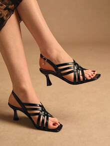 Rosivie Women's Buckle Design Fashion Daily Wear High Heel Sandals - Black - View 5