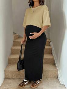 SHEIN Bộ đồ bầu 2 món gồm áo hai dây dáng rộng, thoải mái, thích hợp đi nghỉ mát và đi làm, mùa xuân/hè. - Nhiều màu - Xem 6