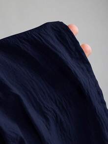 Olithes Petite Áo sơ mi dài tay nữ màu trơn cổ buộc dây xếp ly, kiểu dáng thường ngày, đa năng, phù hợp đi làm. - Màu xanh hải quân - Xem 3