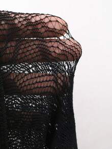 DAZY 女士提花渔网袜，性感镂空薄款黑色紧身裤，塑身打底裤 - 黑色 - 查看 9