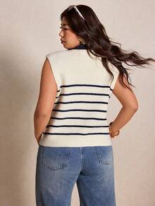 Elaquor Plus Size Casual Leopard Print Knit Vest Cardigan In Fall/Winter - Apricot - View 2